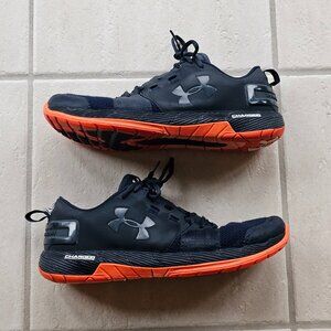 Mens Under Armour UA Charged Athletic Running Shoes Size 11 Navy Blue & Orange